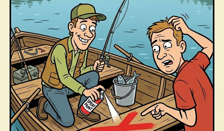 Two fishermen decided to mark a spot.