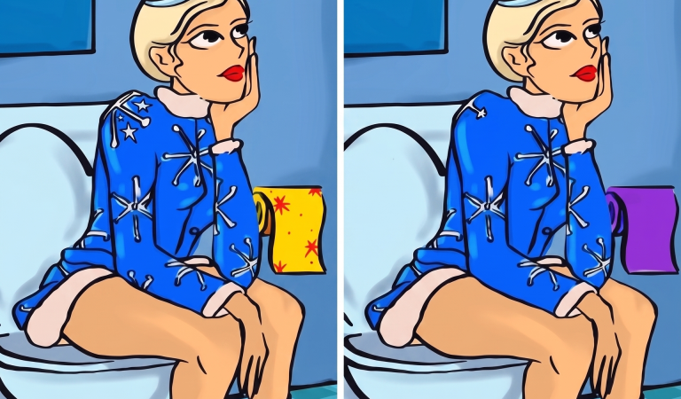 This funny bathroom picture has 4 hidden differences, can your eyes catch them all?